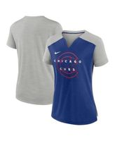 Women's Nike Silver/Royal Chicago Cubs Slub Performance V-Neck Boxy T-Shirt Size: Small