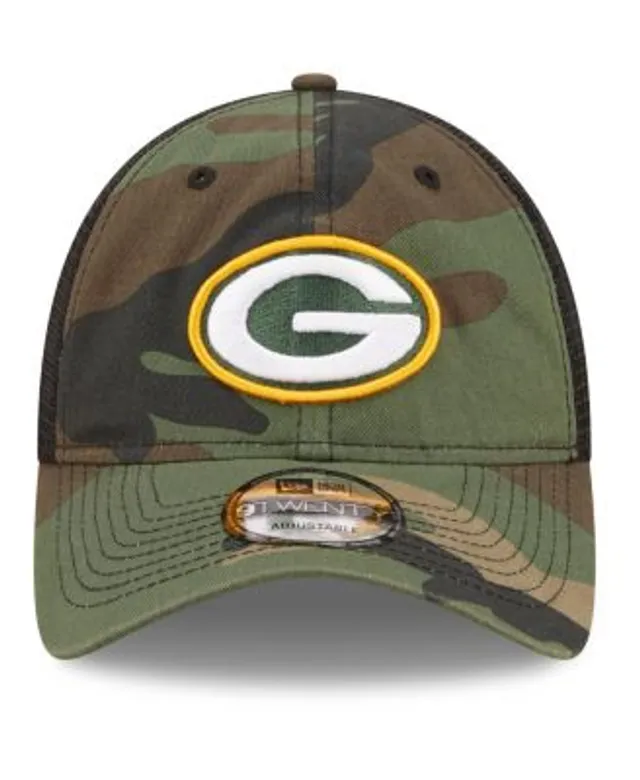 New Era Men's Camo Green Bay Packers Woodland Trucker 2.0 9FIFTY Snapback Hat