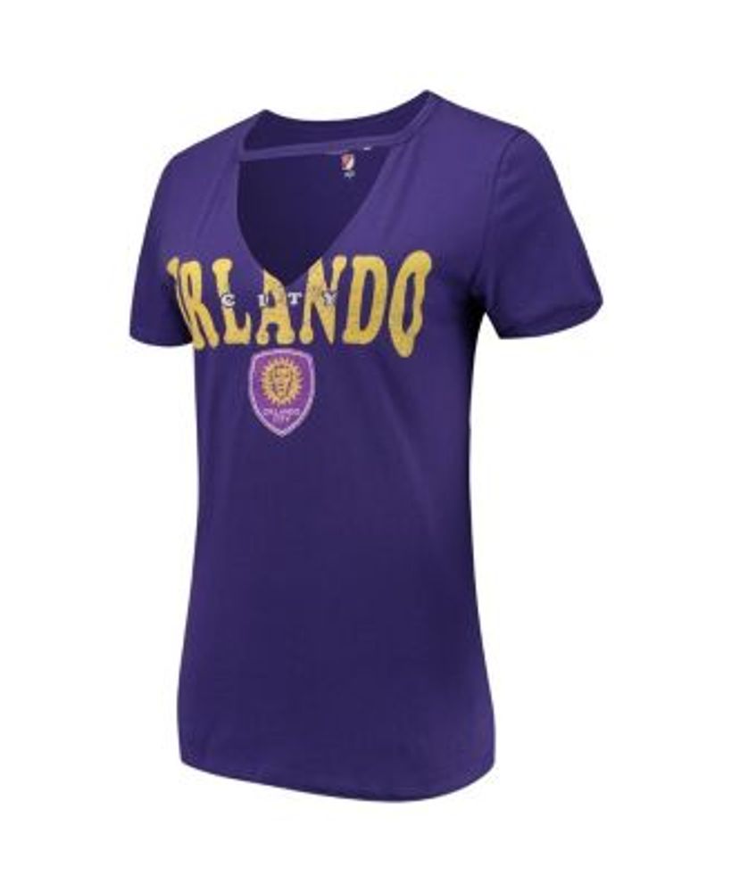 5th and Ocean by New Era Women's 5th & Ocean by New Era Purple Orlando City SC Plus Size Logo Space Dye V-Neck T-Shirt