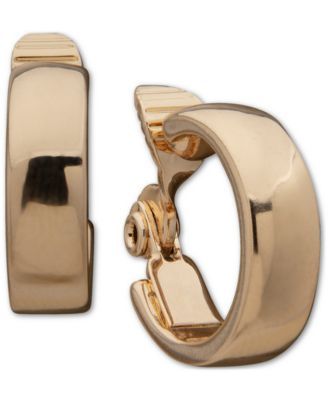 Gold-Tone Small Wide Clip-On Hoop Earrings, 0.71"