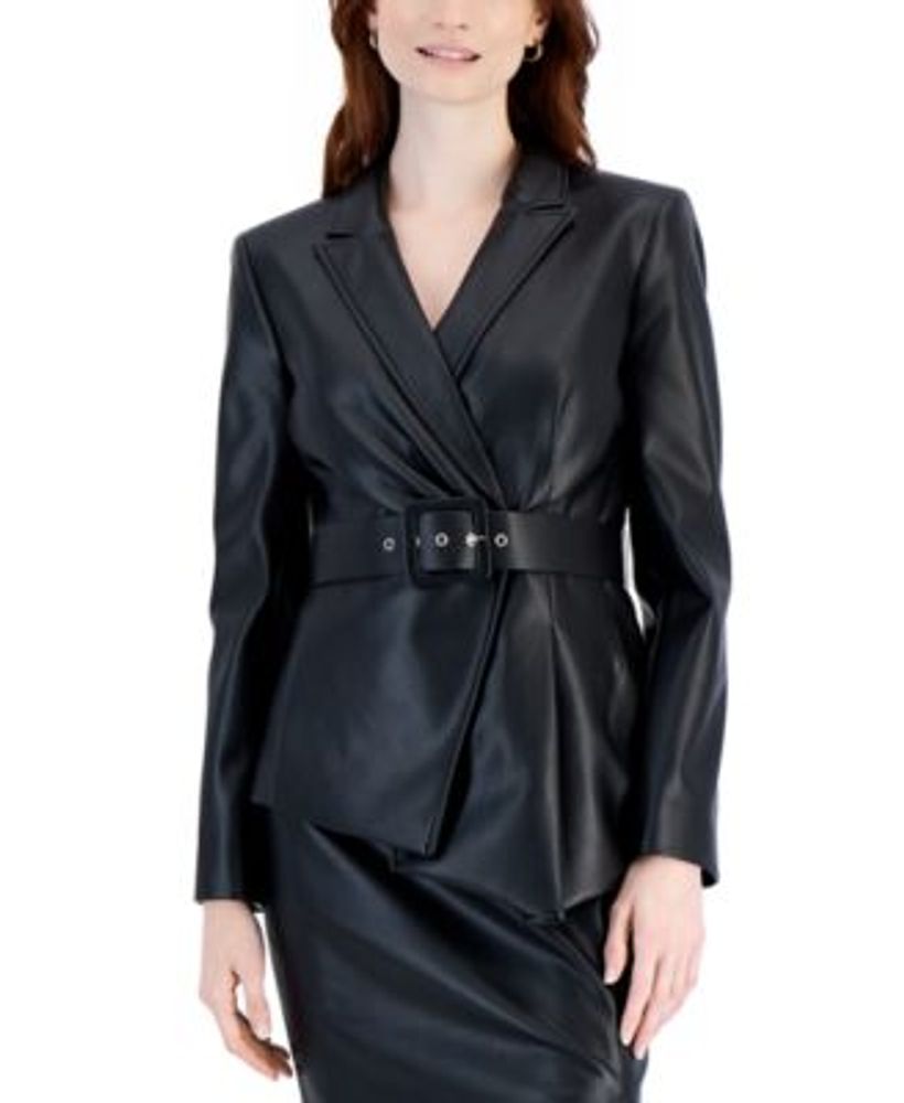 Women's Faux-Leather Belted Jacket