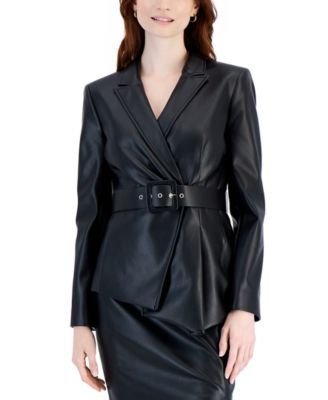 Women's Faux-Leather Belted Jacket