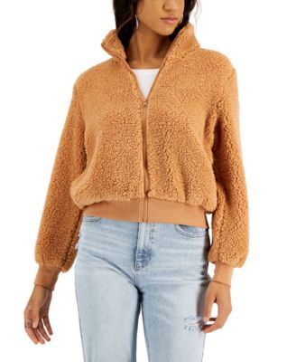 Juniors' Sherpa Mock Neck Zip-Front Jacket
