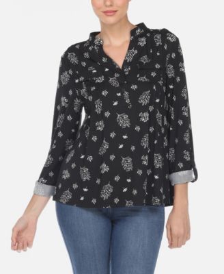 Women's Pleated Leaf Print Blouse