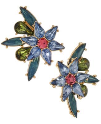 Gold-Tone Multicolor Crystal Flower Drop Earrings, Created for Macy's