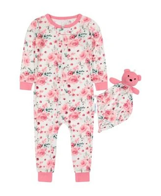 Baby Girls Floral Coverall and Matching Bear Blanket, 2 Piece Set