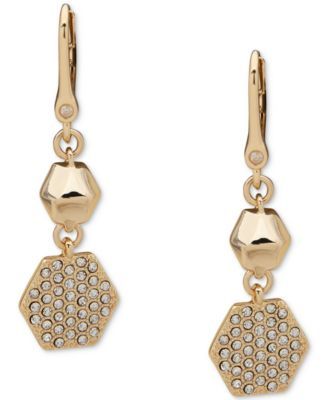 Gold-Tone Pavé Hexagon Drop Earrings