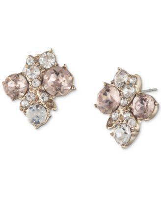 Silver-Tone Crystal Cluster Button Earrings