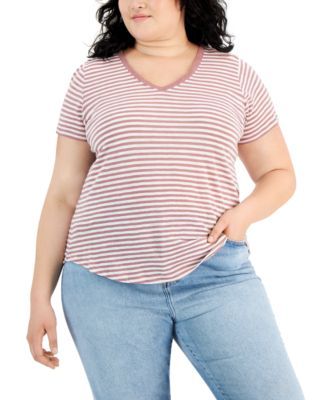 Plus Classic Striped V-Neck T-Shirt, Created for Macy's