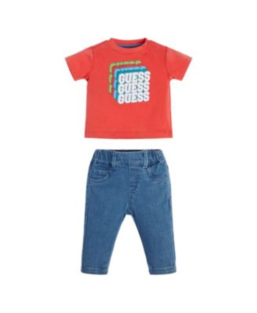 Baby Boys Logo Print T-shirt and Knit Denim Pull-On Pant Set, 2 Piece