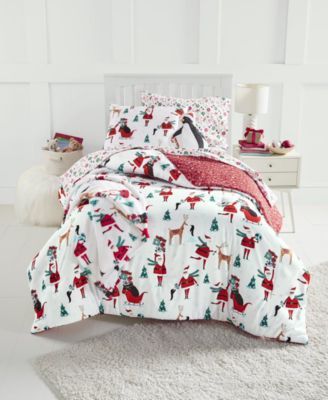 Santa and Friends Reversible Comforter Set, Created for Macy's