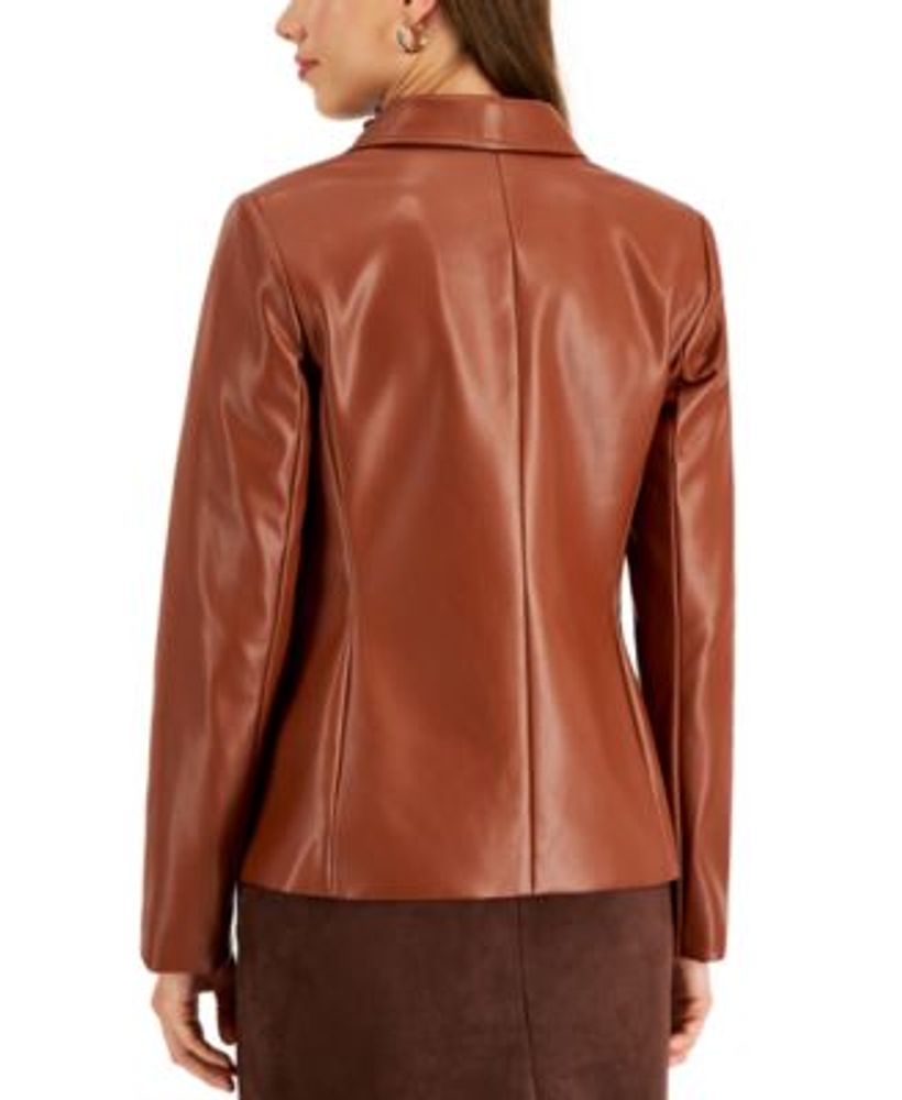 Women's Faux-Leather Button-Sleeve Jacket