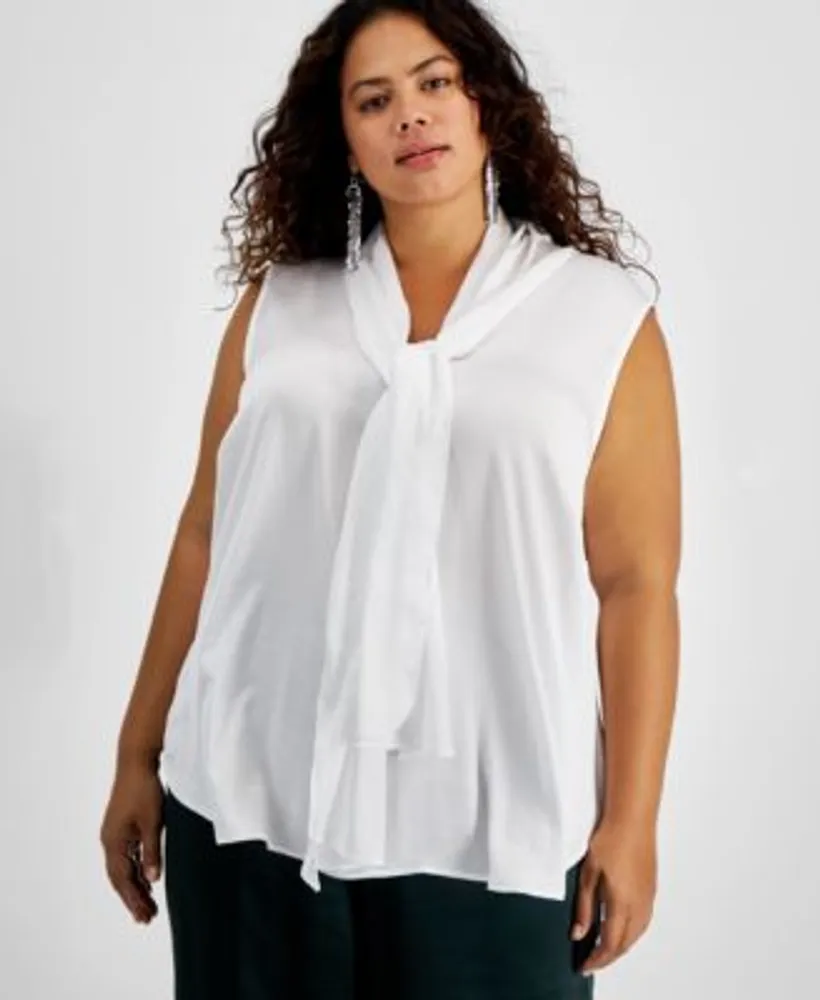 Plus Bow-Neck Sleeveless Blouse, Created for Macy's