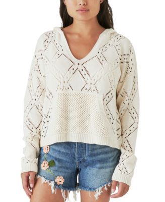 Women's Pointelle Hooded Cotton Sweater