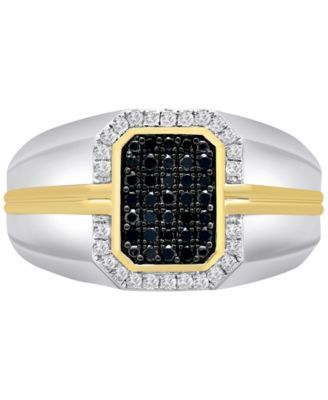 Men's Black Diamond (1/3 ct. t.w.) & White Diamond (1/5 ct. t.w.) Ring in Sterling Silver & 14k Gold-Plate
