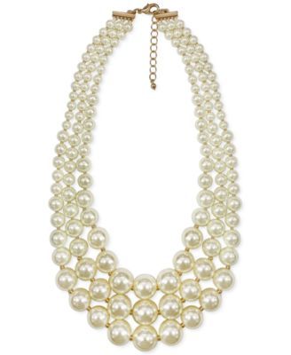 Imitation Pearl Three-Row Collar Necklace, Created for Macy's