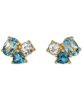 Blue Topaz Cluster Stud Earrings (2-1/10 ct. t.w.) in 14k Gold-Plated Sterling Silver