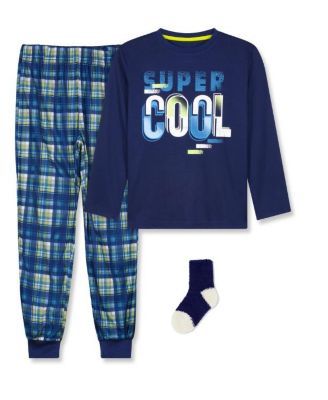 Big Boys Long Sleeve Top, Pajama and Socks