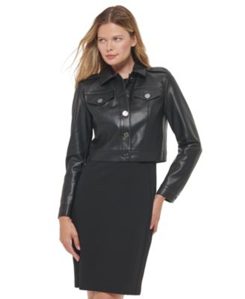 Faux-Leather Button-Front Jacket