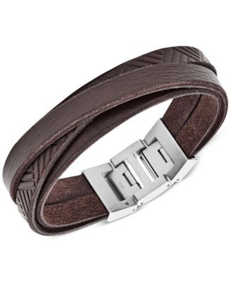 Men's Textured Brown Leather Wrist Wrap