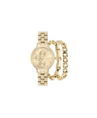 Women's Shiny Gold-Tone Metal Bracelet Watch 34mm Gift Set