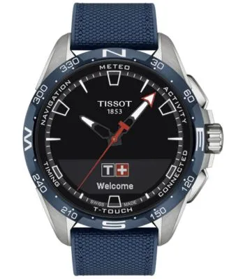 Men's Swiss T-Touch Connect Solar Blue Textile & Leather Strap Smart Watch 48mm