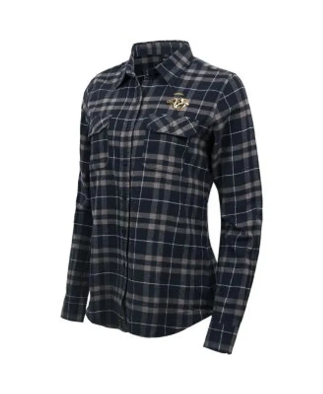 Denver Broncos Antigua Women's Stance Flannel Button-Up Long Sleeve Shirt -  Navy/Gray