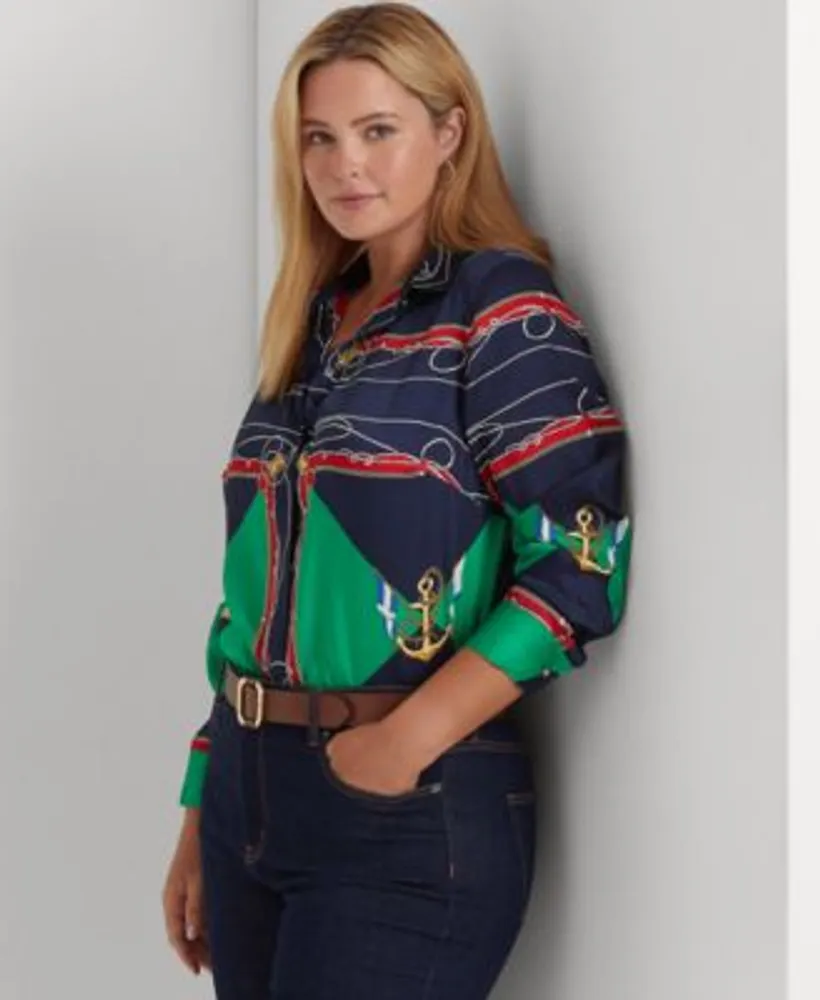 Lauren Ralph Lauren Plus Size Nautical-Inspired Buttoned Top | Hawthorn Mall