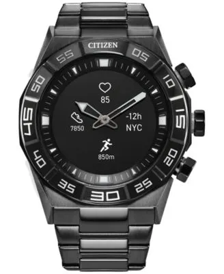 Men's CZ Smart Hybrid HR Grey Ion-Plated Stainless Steel Bracelet Smart Watch 44mm