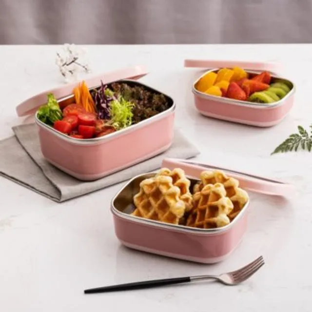 Lille Home Stainless Steel Food Containers, Set of 3, 470ML, 900ML,1.4L,  Dark Pink