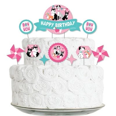 Pawty Like a Puppy Girl - Dog Birthday Cake Decorating Kit Cake Topper Set 11 Pc