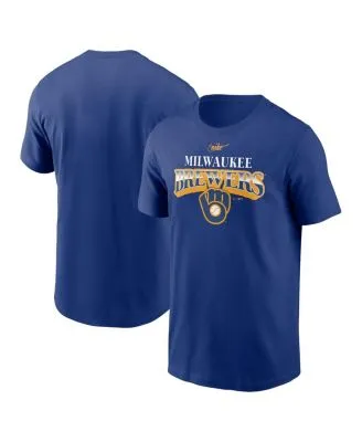 Men's Nike Gold/Royal Milwaukee Brewers Cooperstown Collection Rewind  Splitter Slub Long Sleeve T-Shirt