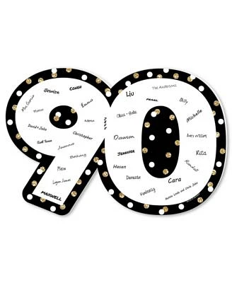 Adult 90th Birthday - Gold - Guest Book Sign Guestbook Alternative Signature Mat