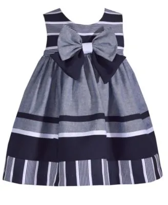 Baby Girls Sleeveless Chambray and Mixed Stripe Nautical Float Dress