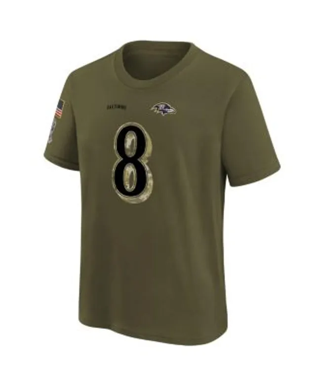 Men's Nike Lamar Jackson Olive Baltimore Ravens 2022 Salute To Service Name  & Number T-Shirt