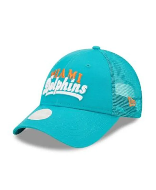 Men's New Era Aqua/Gray Miami Dolphins Throwback Logo Team Trucker 9FORTY  Adjustable Snapback Hat