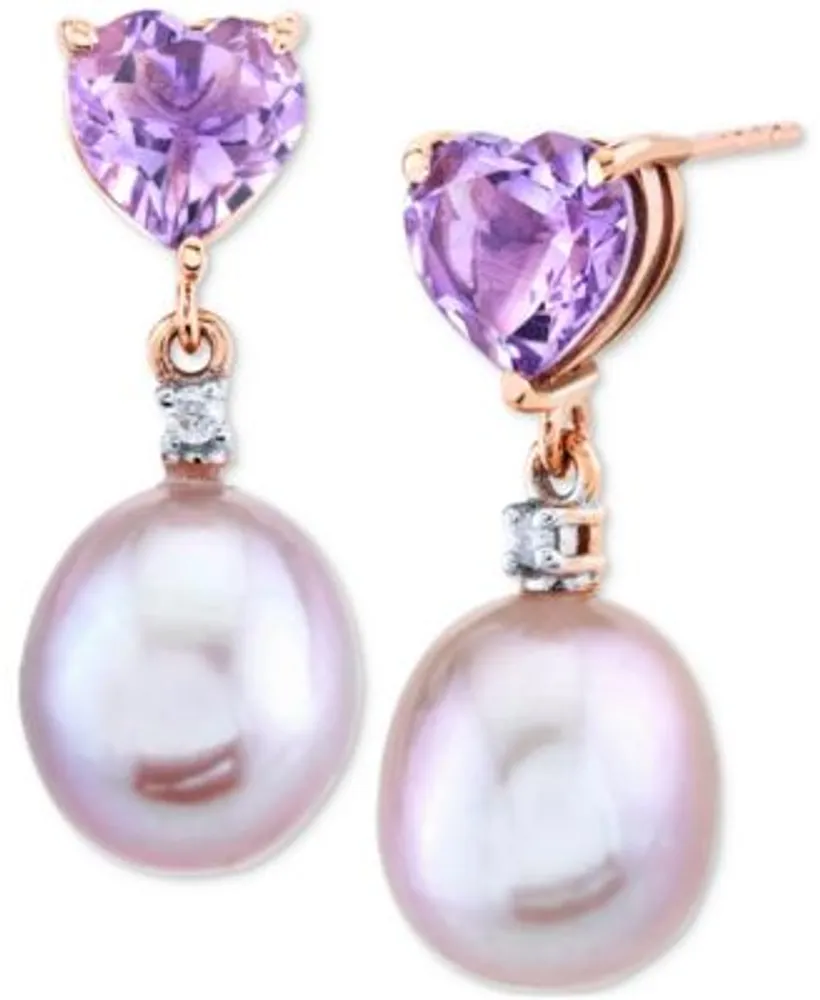 Pink Freshwater Pearl Drop Earrings - 14K Rose Gold