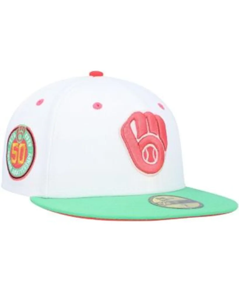 New Era Men's White, Green Milwaukee Brewers 1982 World Series Watermelon  Lolli 59FIFTY Fitted Hat