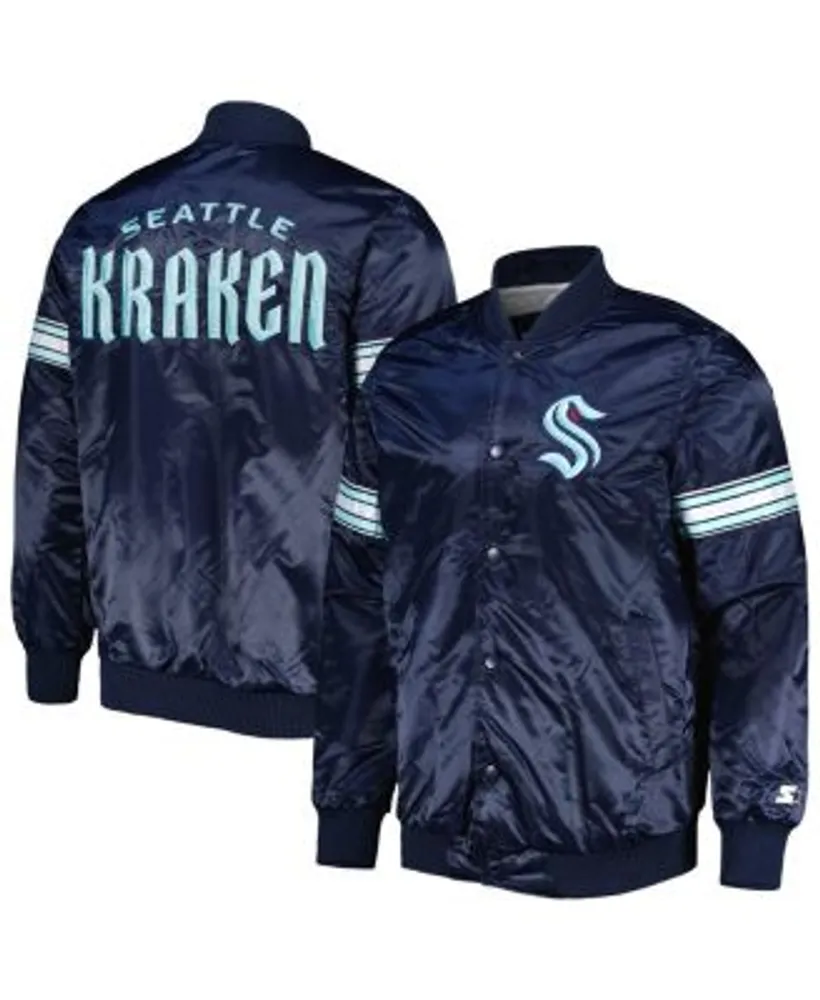 Men's Starter Deep Sea Blue Seattle Kraken Pick & Roll Satin Full-Snap Varsity Jacket in Navy