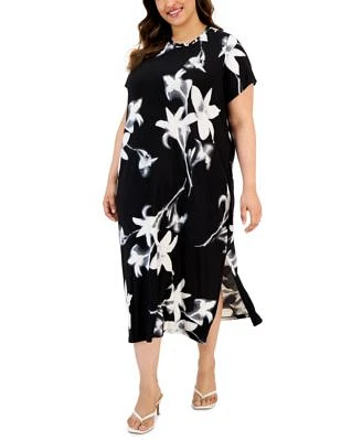 Plus Floral Side Slit Midi Dress