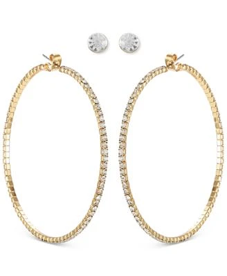 Gold-Tone 2-Pc. Set Stone Stud & Large Hoop Earrings