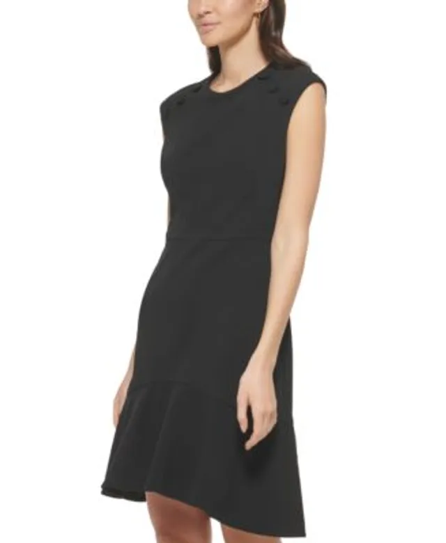 Calvin Klein Sleeveless Scuba Crepe Ruffled-Hem Sheath Dress - Macy's