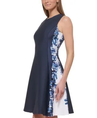 Women's Floral-Lined Side-Pocket Fit & Flare Dress