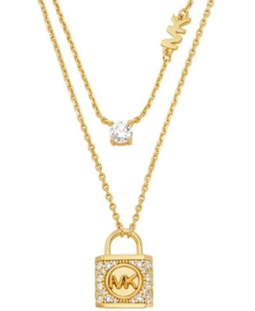 Michael Kors Double Layered Pave Lock Necklace