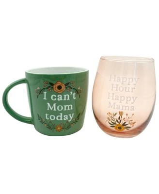 I Can't Mom Today Happy Hour Lovisa Mug and Stemless Wine Glass Set