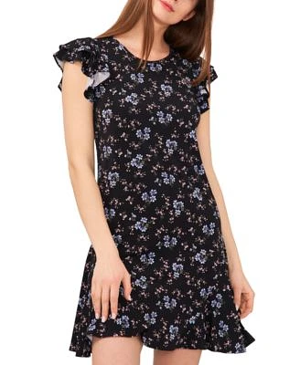 Women's Floral-Print Double-Ruffle-Sleeve Knit Dress