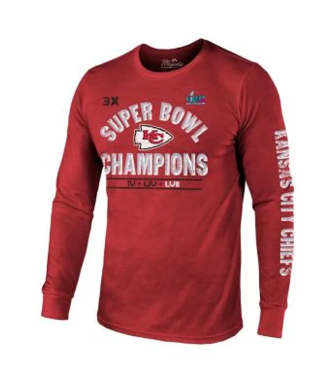 Men's Majestic Threads Red Kansas City Chiefs Three-Time Super Bowl Champions Scrimmage Tri-Blend Long Sleeve T-Shirt Size: Small