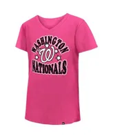 New Era Girl's Youth Pink Washington Nationals Jersey Stars V-Neck T-shirt