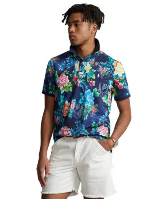 Men's Classic-Fit Floral Mesh Polo Shirt