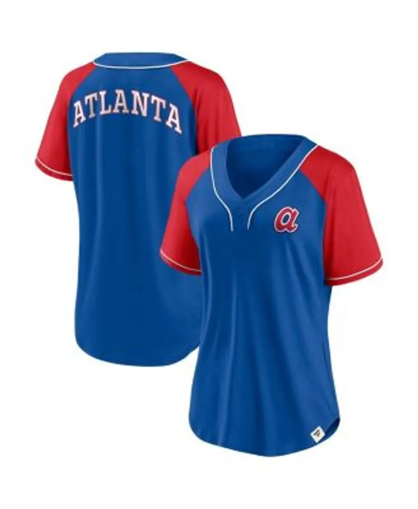 Fanatics Women's Branded Royal Atlanta Braves Bunt Raglan V-Neck T-shirt